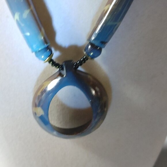 Brown Tan Horn Pendant Necklace Vintage Seed Beaded Strand Barrel Clasp Resin - Picture 13 of 16